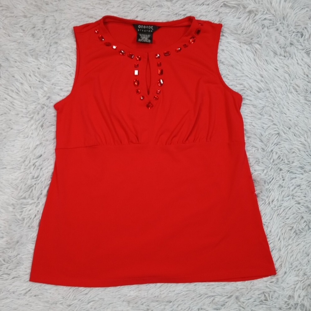 George Stretch Shirt  Womens Tank Red Small Sleeveless Jeweled Tee